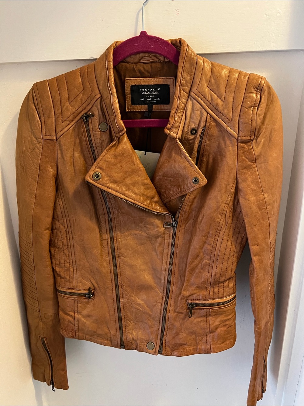 Zara Cognac Leather Moto Jacket - Women's
